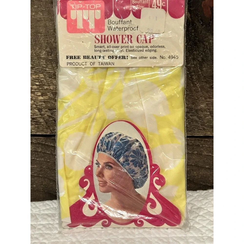 Vintage Tip Top Bouffant Shower Cap NOS in Package Yellow Flowers